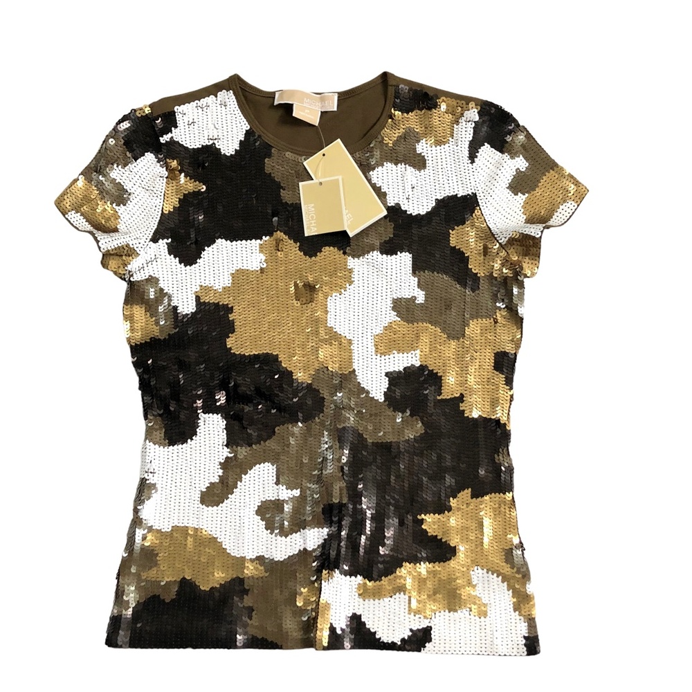 NWT Michael Kors Camo Sequin Top P